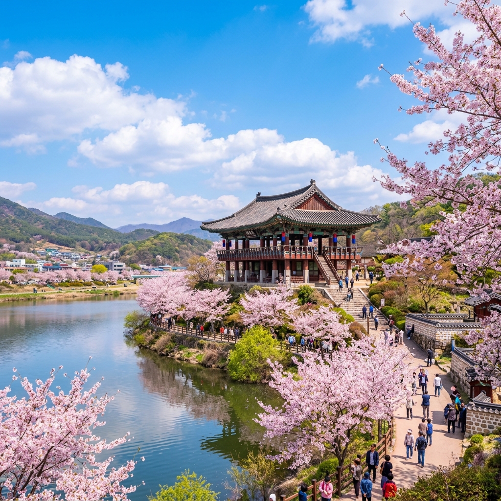 밀양 영남루 봄 풍경, 전통 정자와 벚꽃