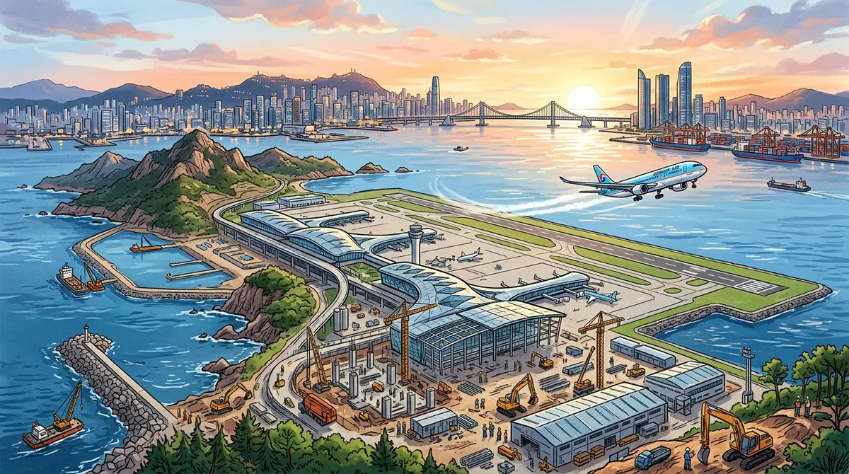 가덕도신공항 복합도시 개발을 표현한 일러스트