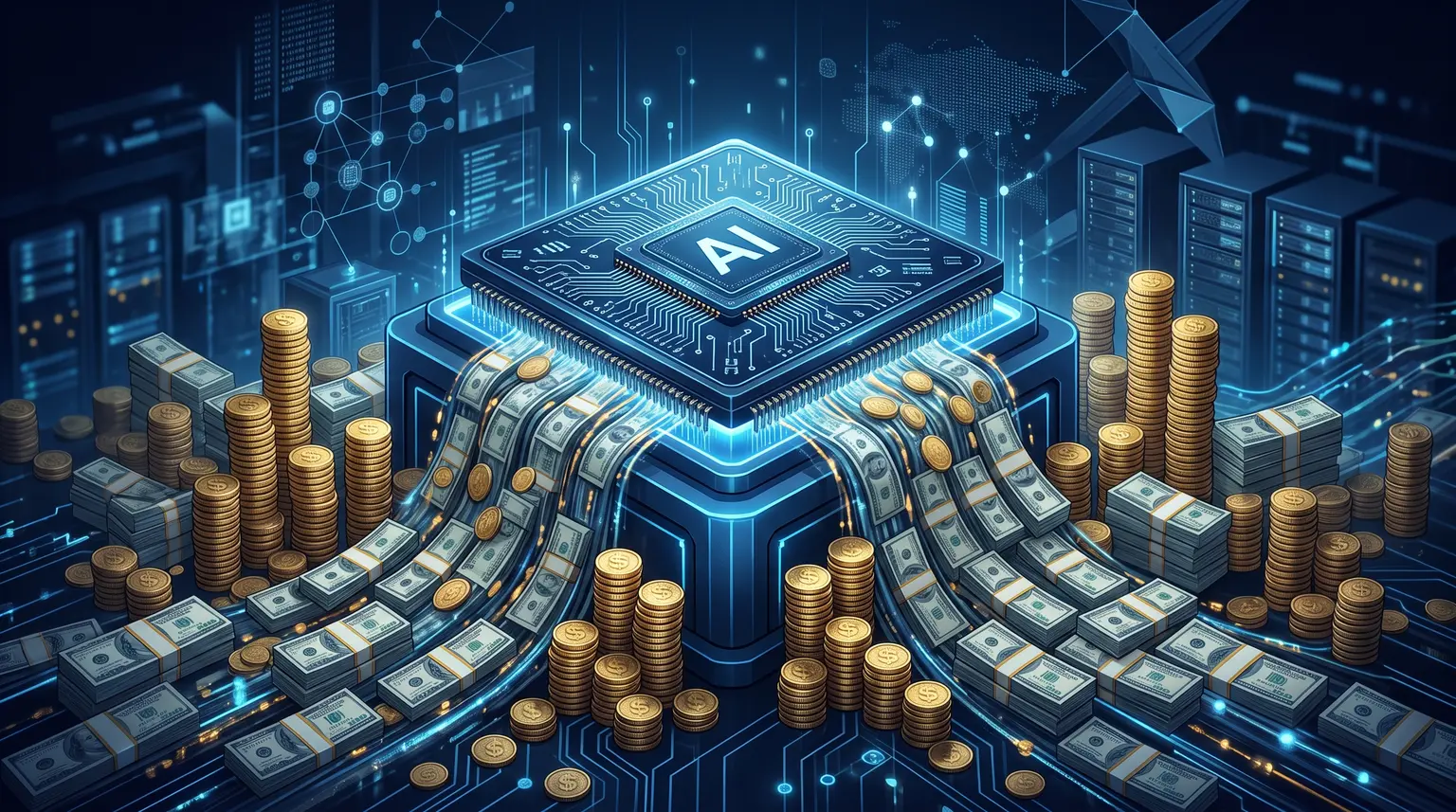 AI 반도체와 자본 흐름을 표현한 일러스트